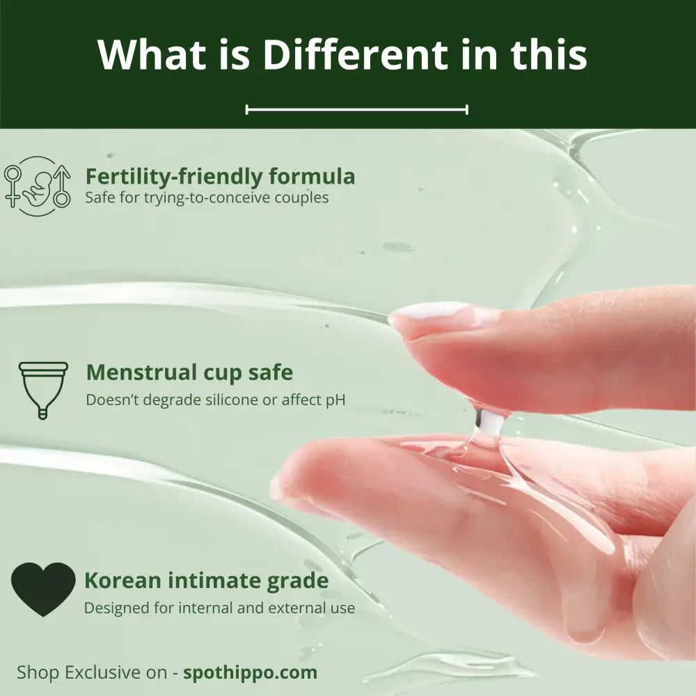spothippo personal lubricants set with clear gel on fingers showing fertility friendly lubricant and menstrual cup safe